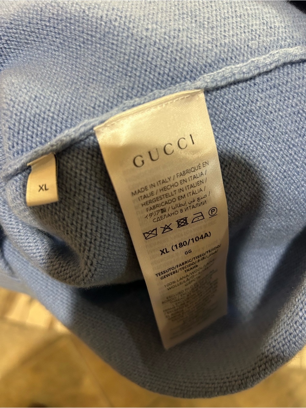 Men's Gucci Light Blue Men's felted wool knit Crewneck Sweater size XL Italy - Picture 10 of 11